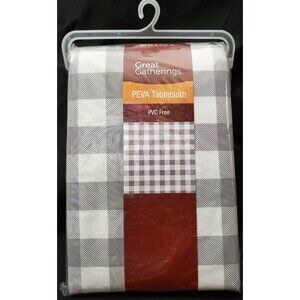 Great Gatherings gray buffalo plaid checkered PEVA VINYL TABLECLOTH 60"x102"